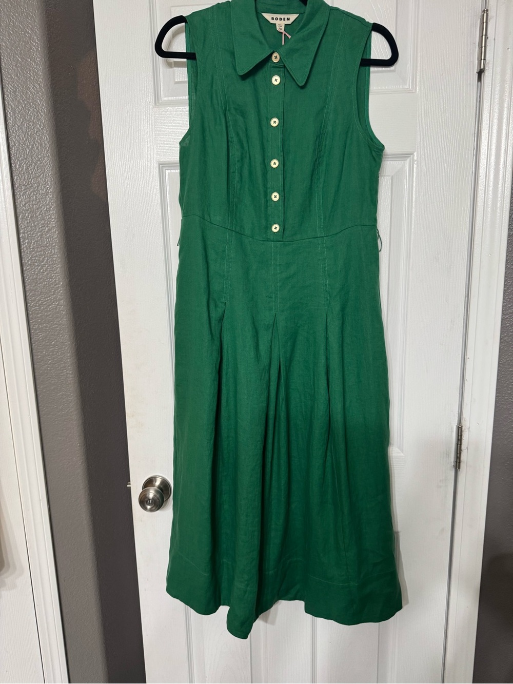 Boden Emerald Green Sleeveless Button-Front Midi Dress